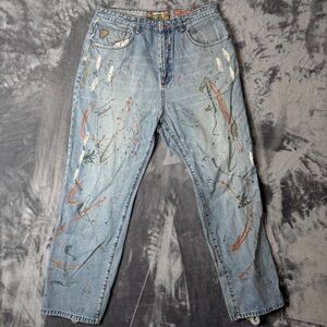 Vintage Y2K Akademiks 36x30 Thrashed Painted Normal Wash Relaxed Fit